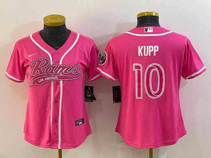 Women's Los Angeles Rams #10 Cooper Kupp Pink With Patch Cool Base Stitched Baseball Jersey,We sell and wholesale Women's Los Angeles Rams #10 Cooper Kupp Pink With Patch Cool Base Stitched Baseball Jersey on line form chian!